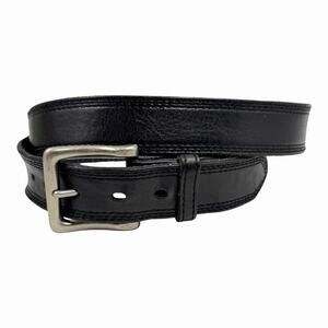 MENS CAVENDERS WESTERN HEAVY DUTY BLACK LEATHER BELT SILVER HARDWARE SZ 42 GUC